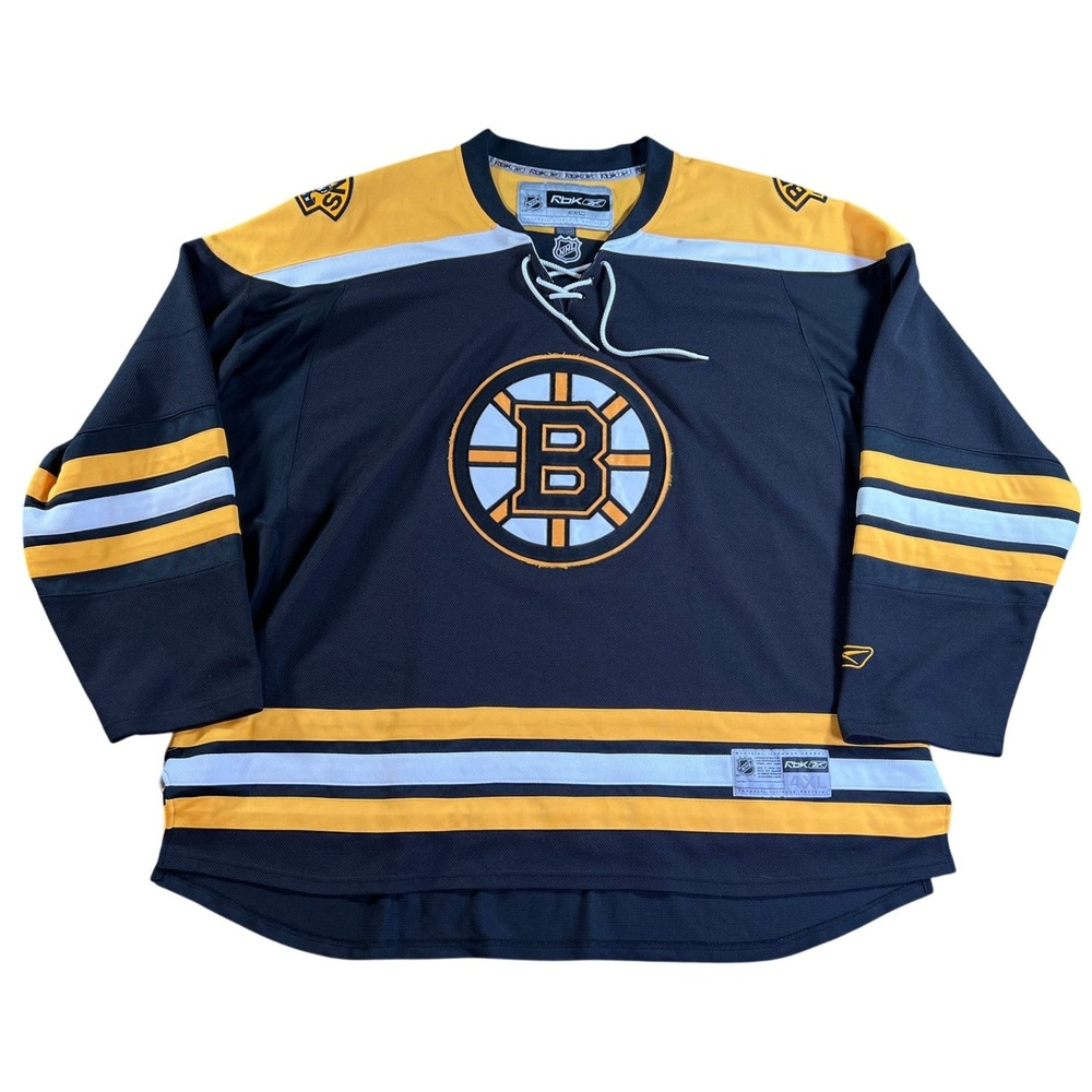 Reebok CCM Boston Bruins NHL‎ Jersey Mens 4XL Black Gold Lace Up Spoked B Logo